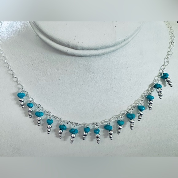 Santa Fe Style Mojave Turquoise Necklace 18 Inches in Sterling Silver - Picture 6 of 8